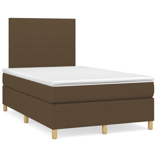 Cama box spring c/ colchão/LED 120x190cm tecido castanho-escuro