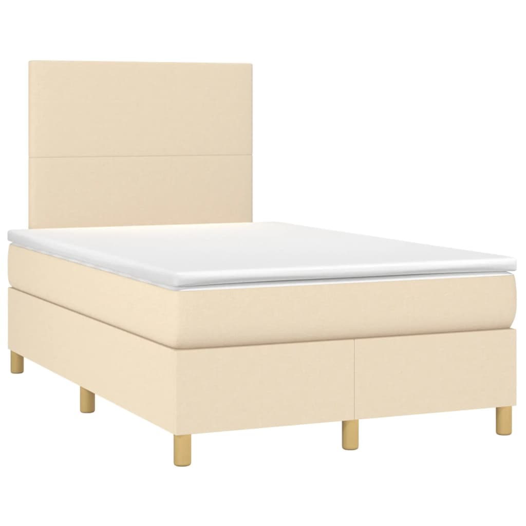 Cama box spring c/ colchão e LED 120x190 cm tecido cor creme