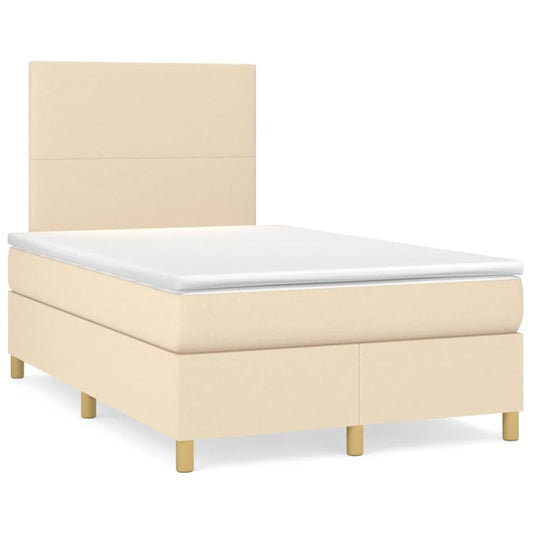 Cama box spring c/ colchão e LED 120x190 cm tecido cor creme