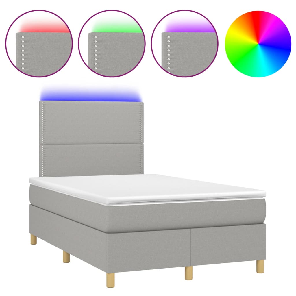 Cama box spring c/ colchão e LED 120x190 cm tecido cinza-claro