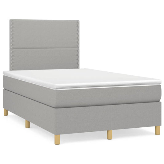 Cama box spring c/ colchão e LED 120x190 cm tecido cinza-claro