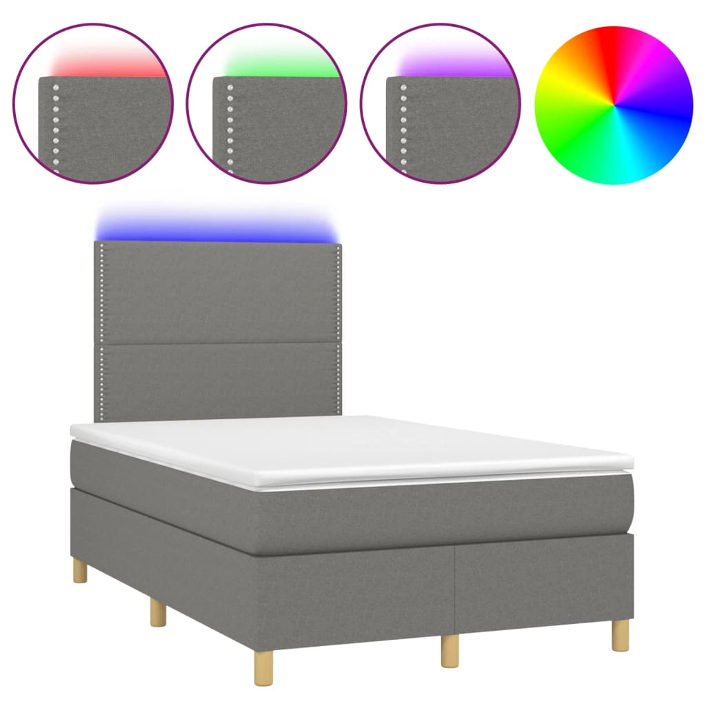 Cama box spring c/ colchão e LED 120x190 cm tecido cinza-escuro