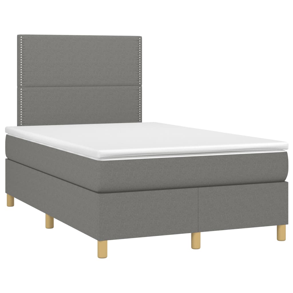 Cama box spring c/ colchão e LED 120x190 cm tecido cinza-escuro