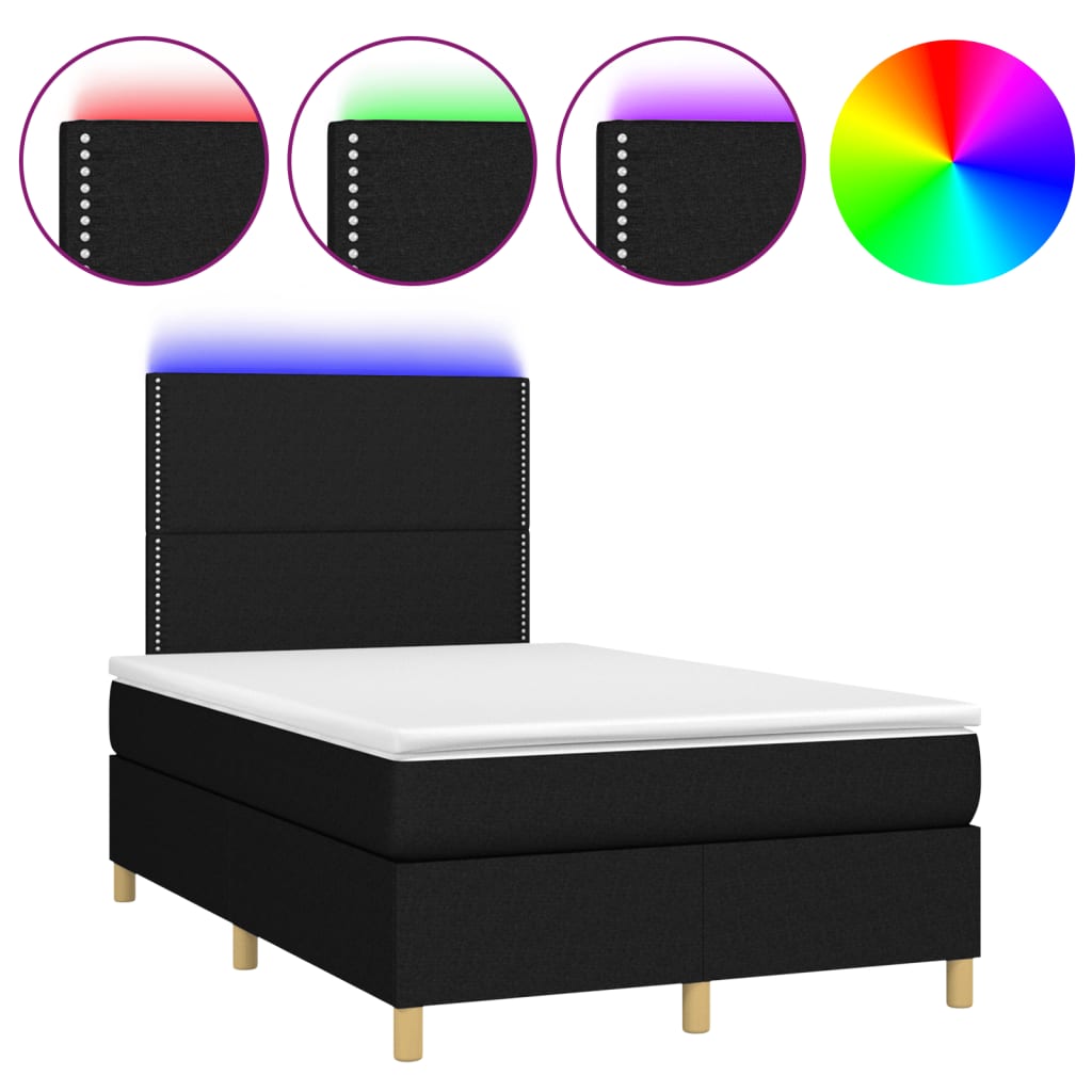 Cama box spring c/ colchão e LED 120x190 cm tecido preto