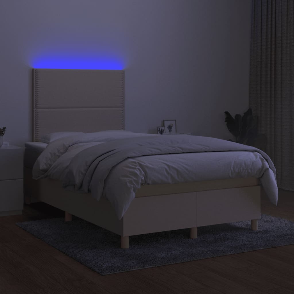 Cama box spring c/ colchão e LED 120x190 cm tecido cor creme