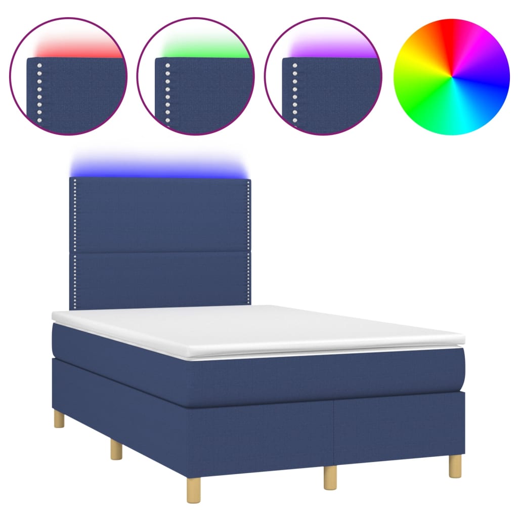 Cama box spring c/ colchão e LED 120x190 cm tecido azul