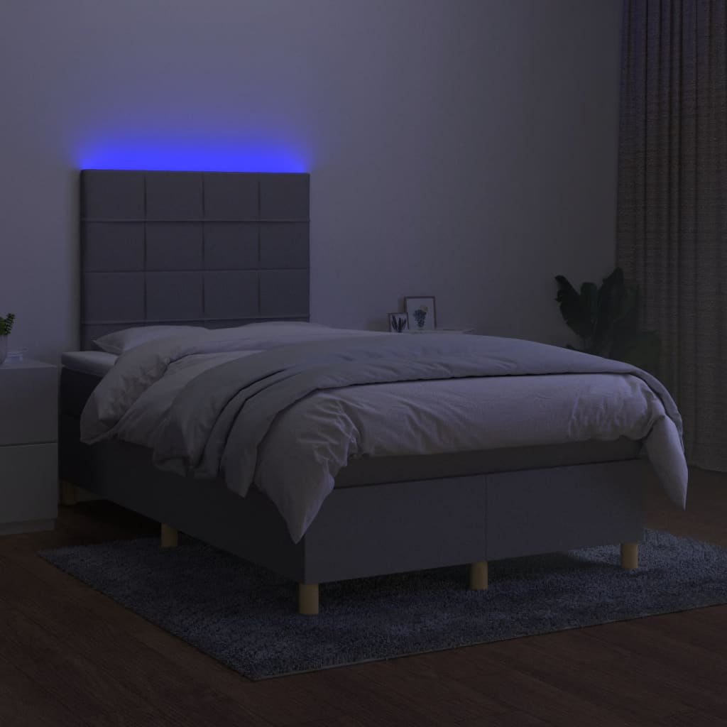 Cama box spring c/ colchão e LED 120x190 cm tecido cinza-claro