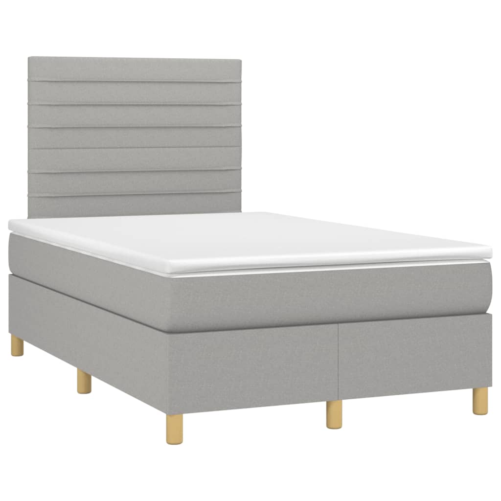 Cama box spring c/ colchão e LED 120x190 cm tecido cinza-claro