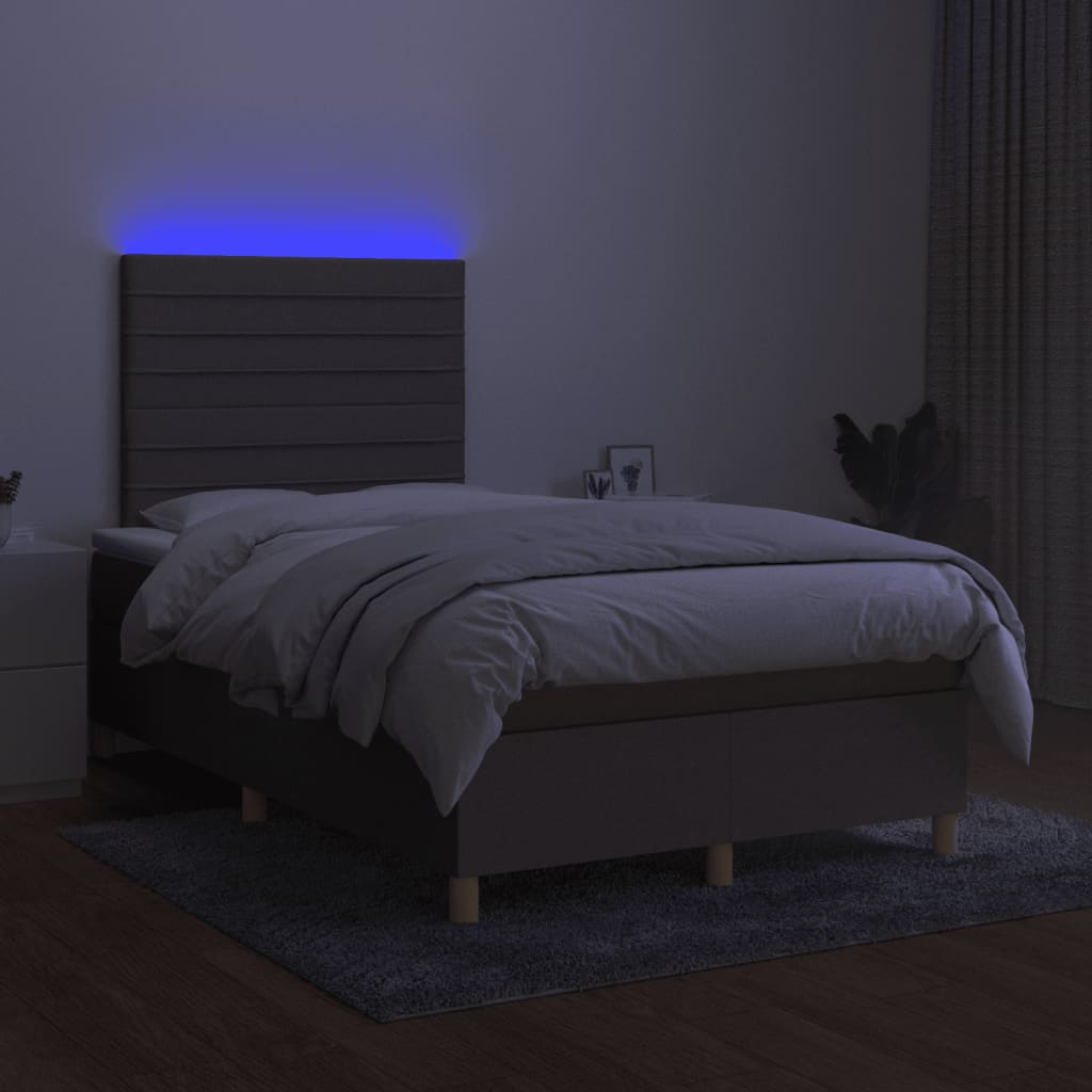 Cama box spring colchão/LED 120x190cm tecido cinza-acastanhado