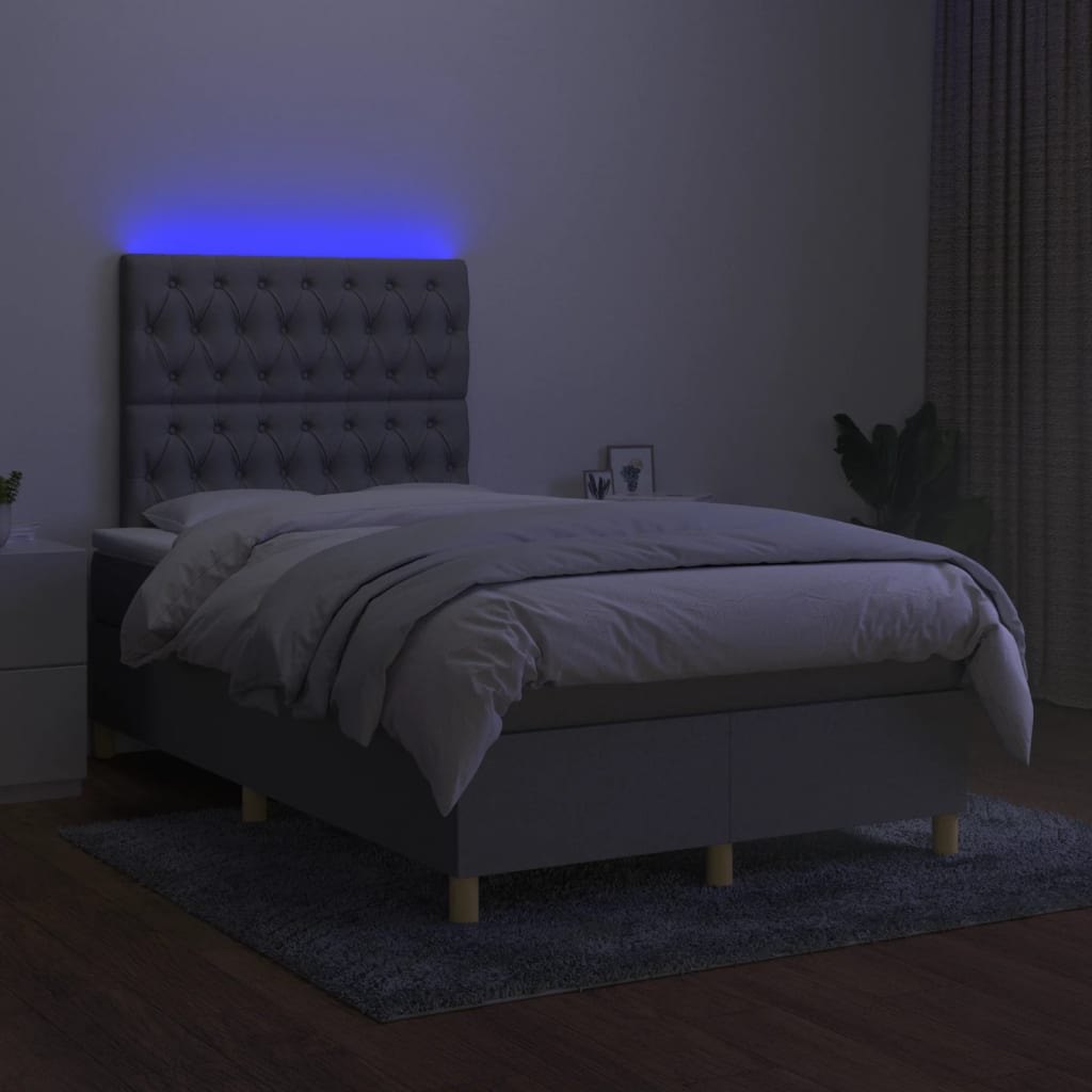 Cama box spring c/ colchão e LED 120x190 cm tecido cinza-claro