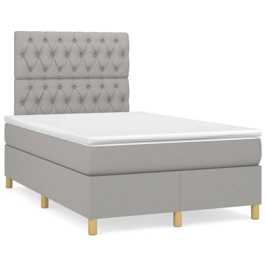 Cama box spring c/ colchão e LED 120x190 cm tecido cinza-claro