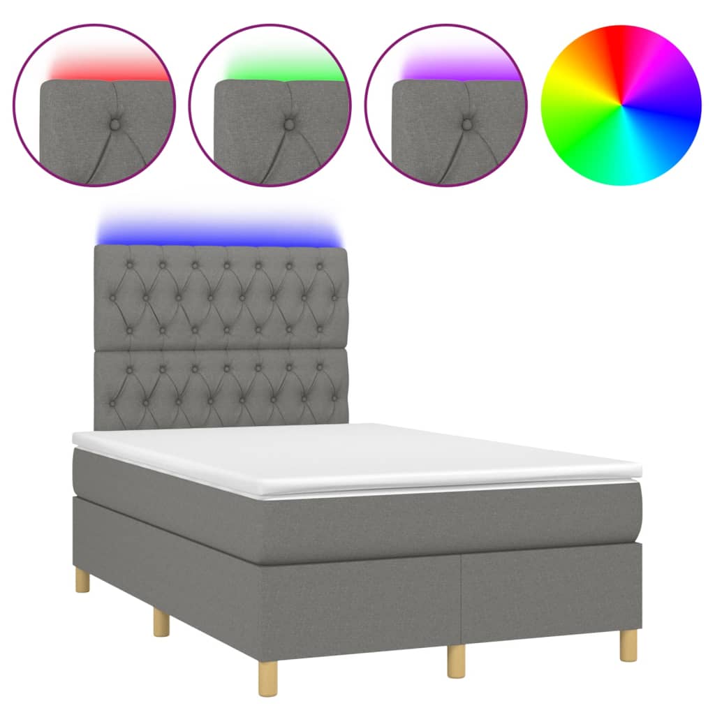 Cama box spring c/ colchão e LED 120x190 cm tecido cinza-escuro