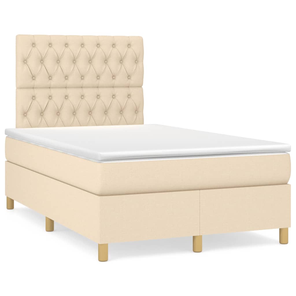 Cama box spring c/ colchão e LED 120x190 cm tecido cor creme