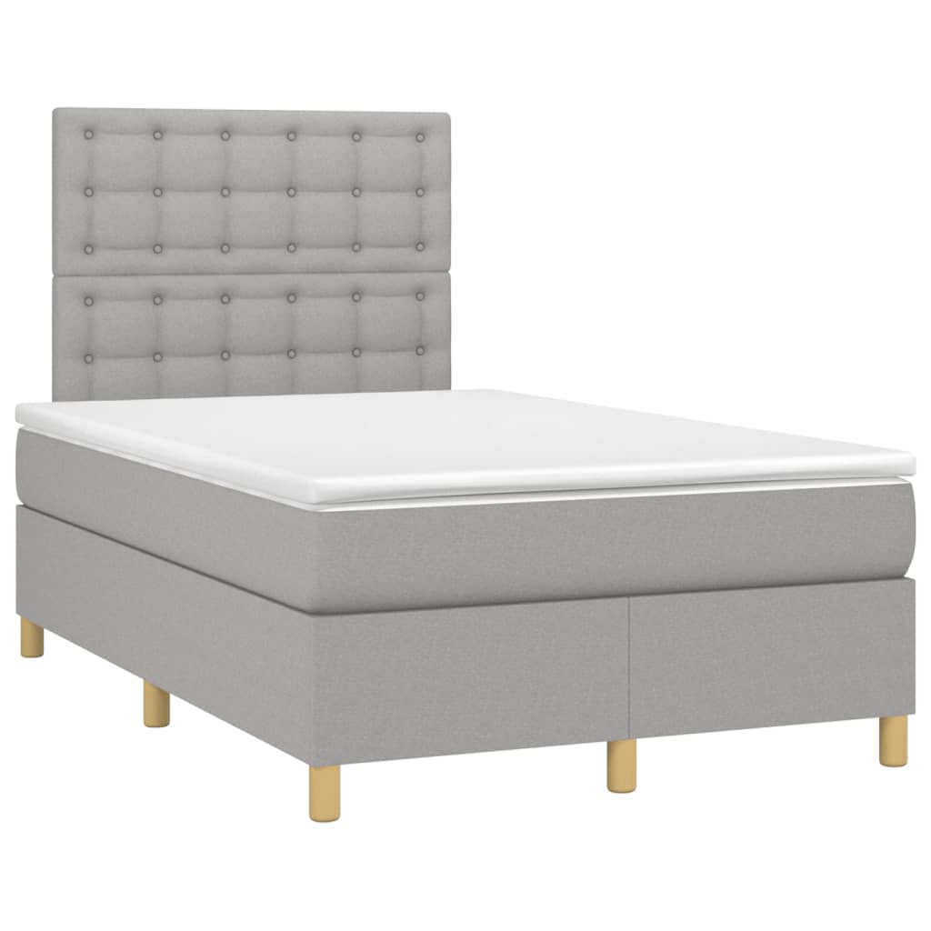 Cama box spring c/ colchão e LED 120x190 cm tecido cinza-claro