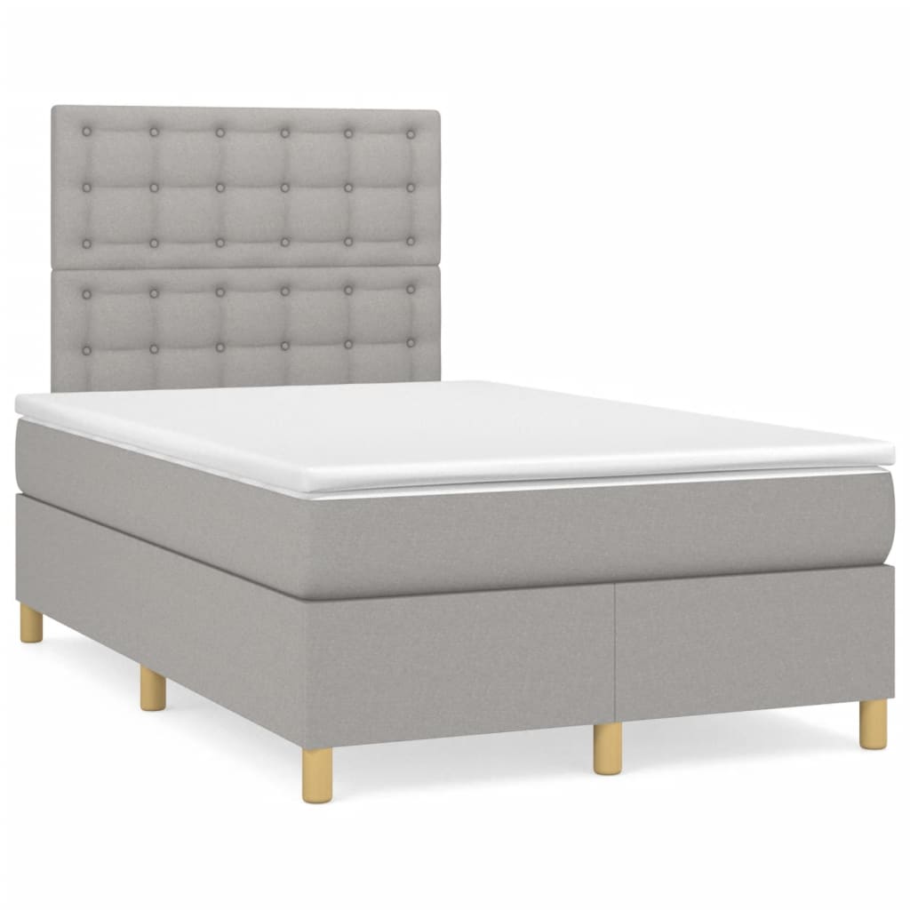 Cama box spring c/ colchão e LED 120x190 cm tecido cinza-claro