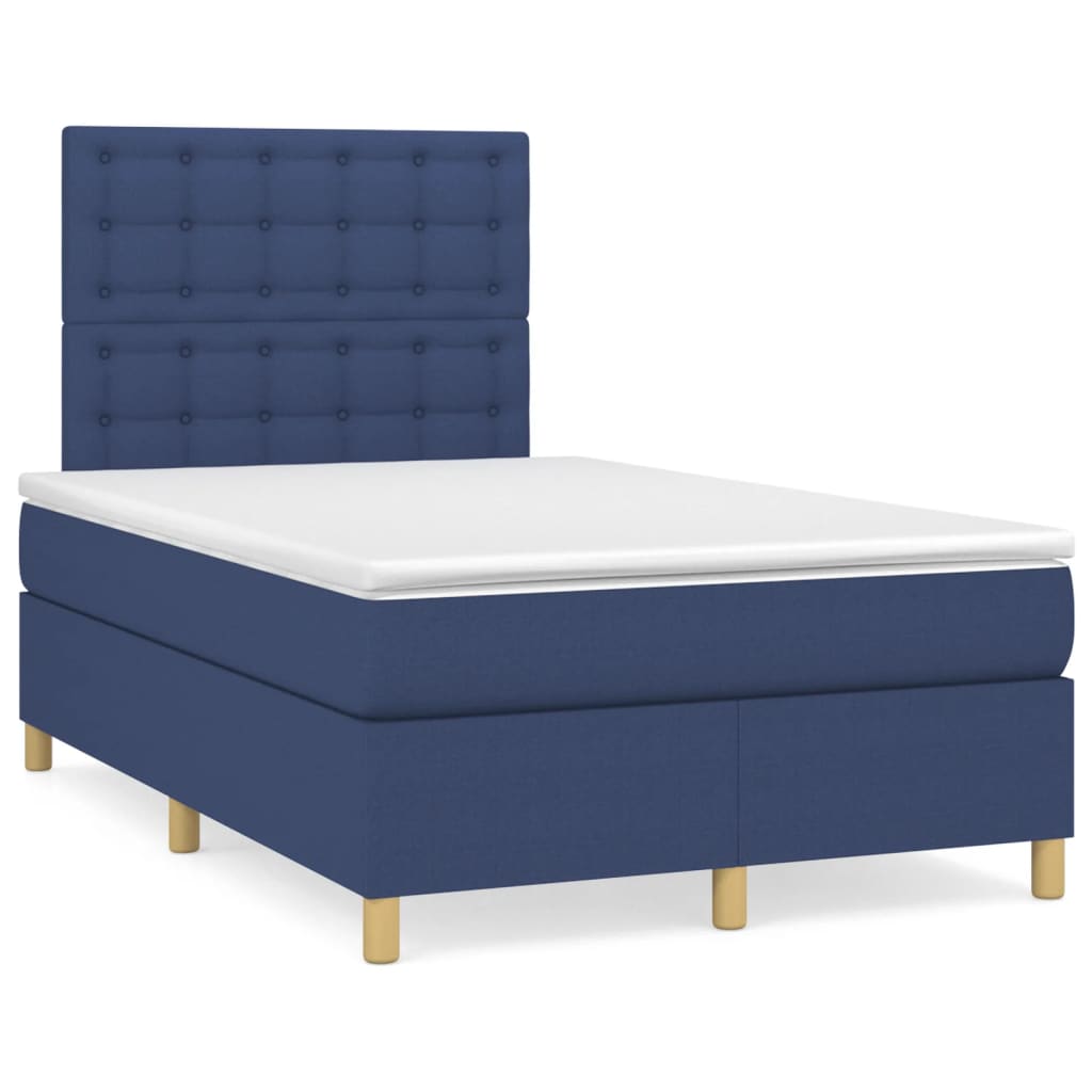 Cama box spring c/ colchão e LED 120x190 cm tecido azul