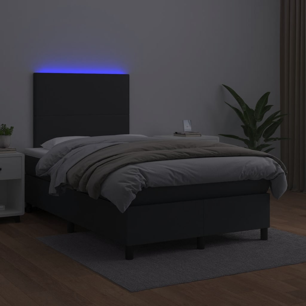 Cama box spring colchão e LED 120x190 cm couro artificial preto