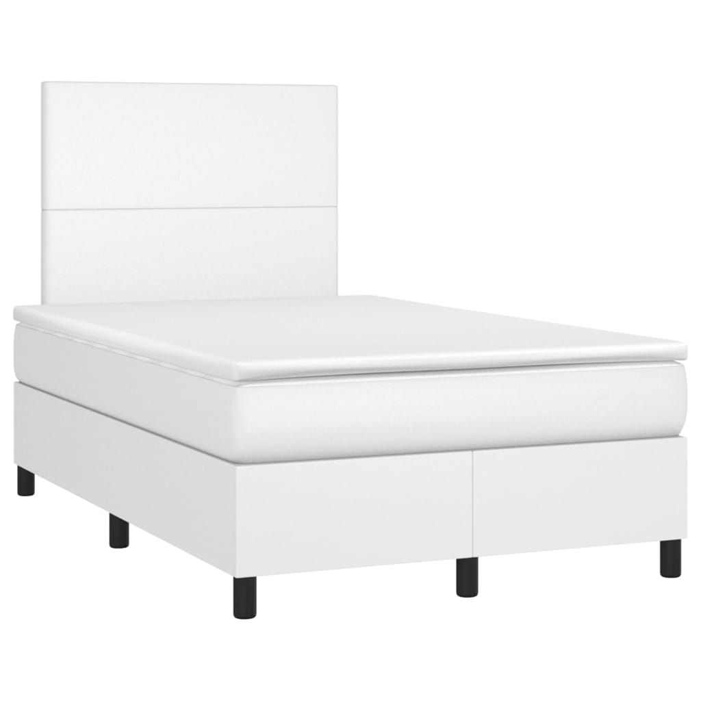 Cama box spring c/colchão/LED 120x190cm couro artificial branco