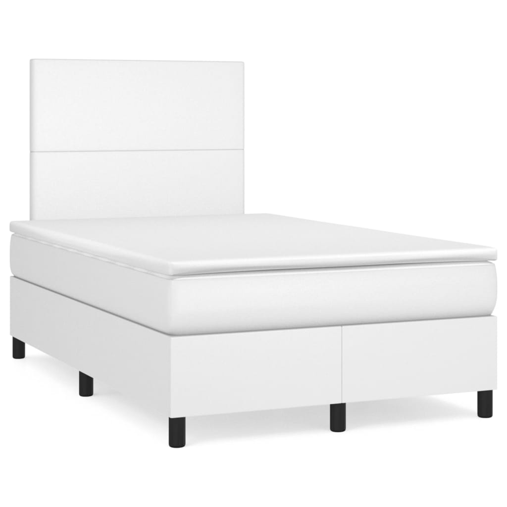 Cama box spring c/colchão/LED 120x190cm couro artificial branco