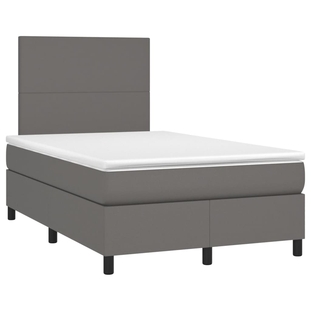 Cama box spring c/ colchão/LED 120x190cm couro artificial cinza