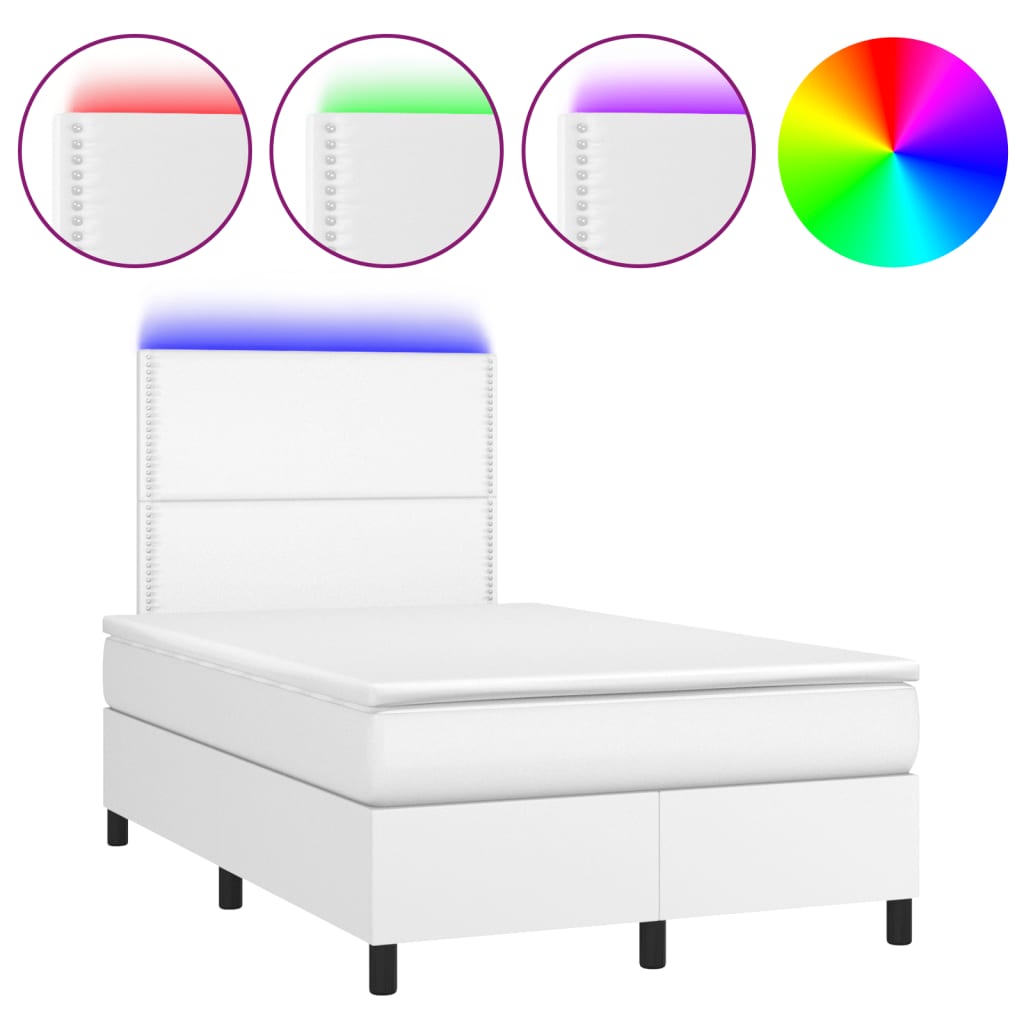 Cama box spring c/colchão/LED 120x190cm couro artificial branco