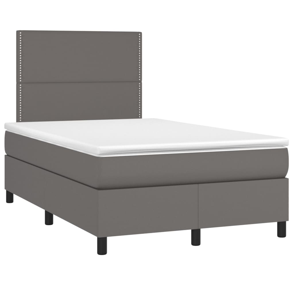 Cama box spring c/ colchão/LED 120x190cm couro artificial cinza