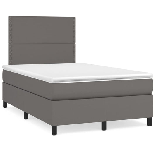 Cama box spring c/ colchão/LED 120x190cm couro artificial cinza