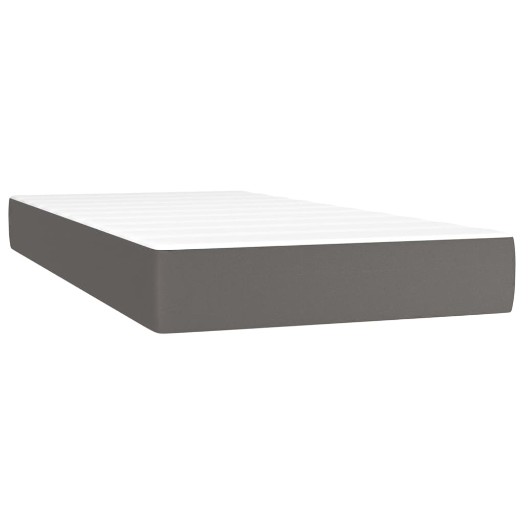 Cama box spring c/ colchão/LED 120x190cm couro artificial cinza