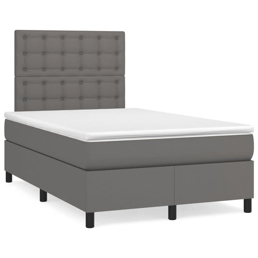 Cama box spring c/ colchão/LED 120x190cm couro artificial cinza