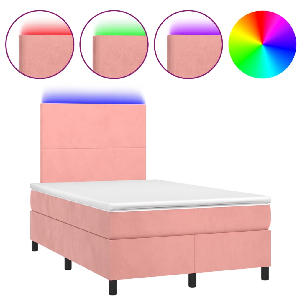 Cama box spring c/ colchão luzes e LED 120x190 cm veludo rosa