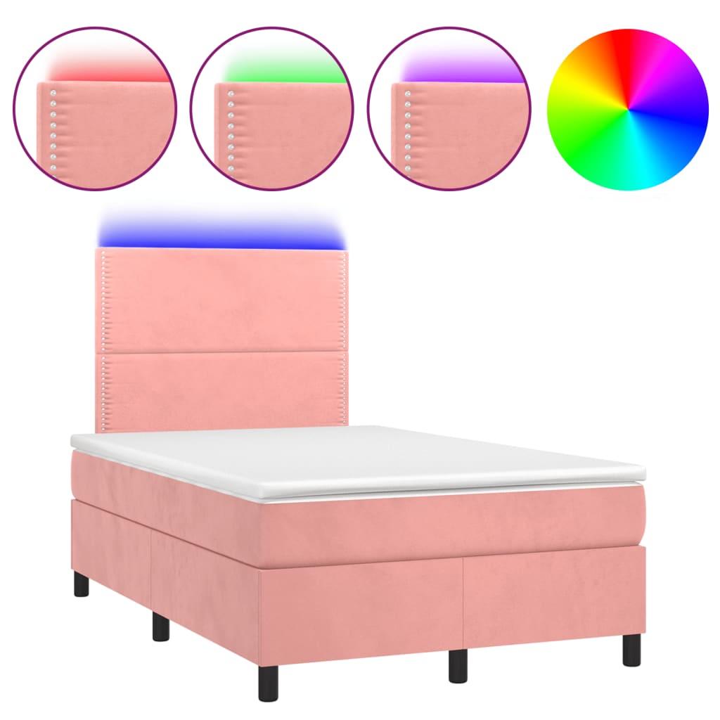 Cama box spring c/ colchão luzes e LED 120x190 cm veludo rosa