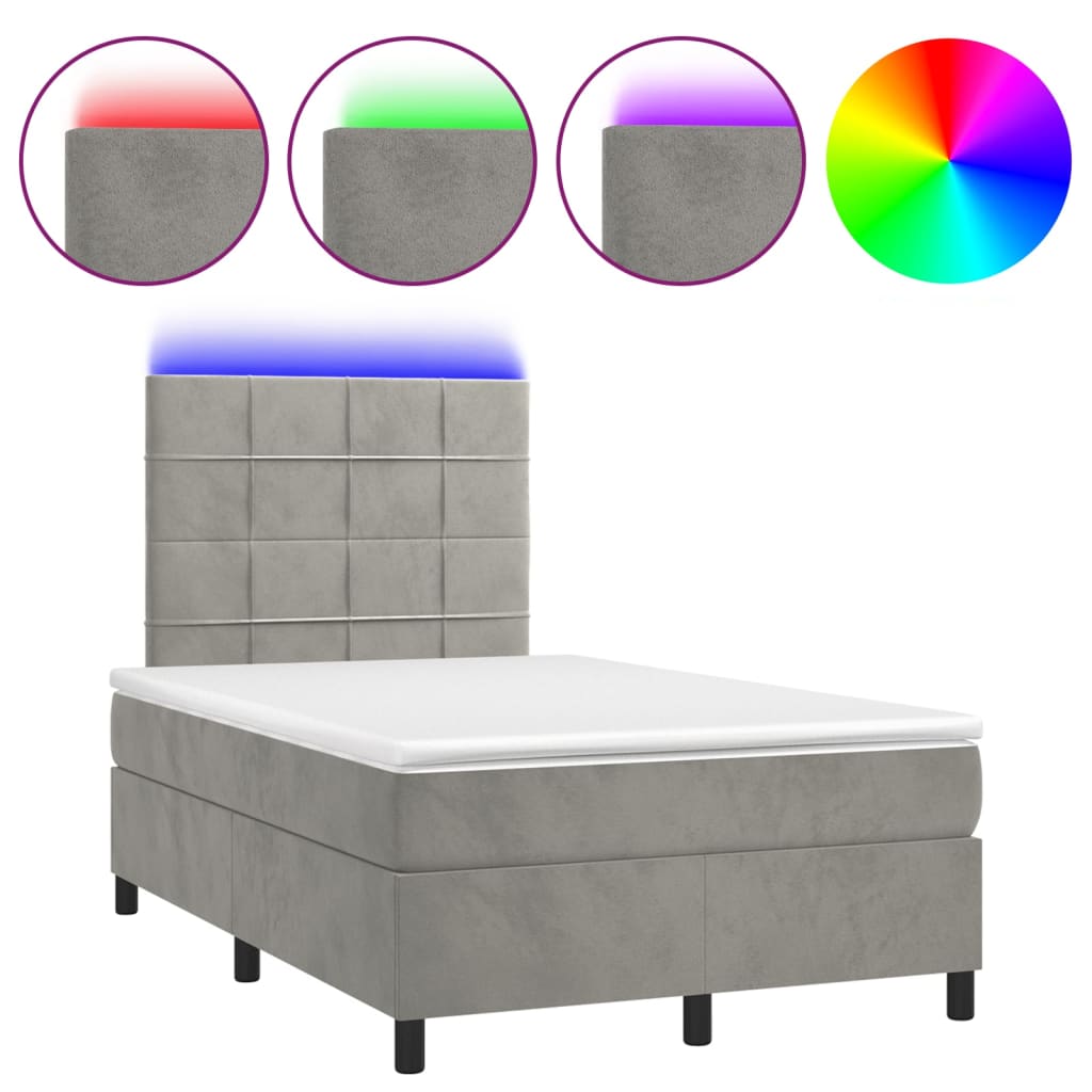 Cama box spring colchão LED 120x190 cm couro artif. cinza-claro