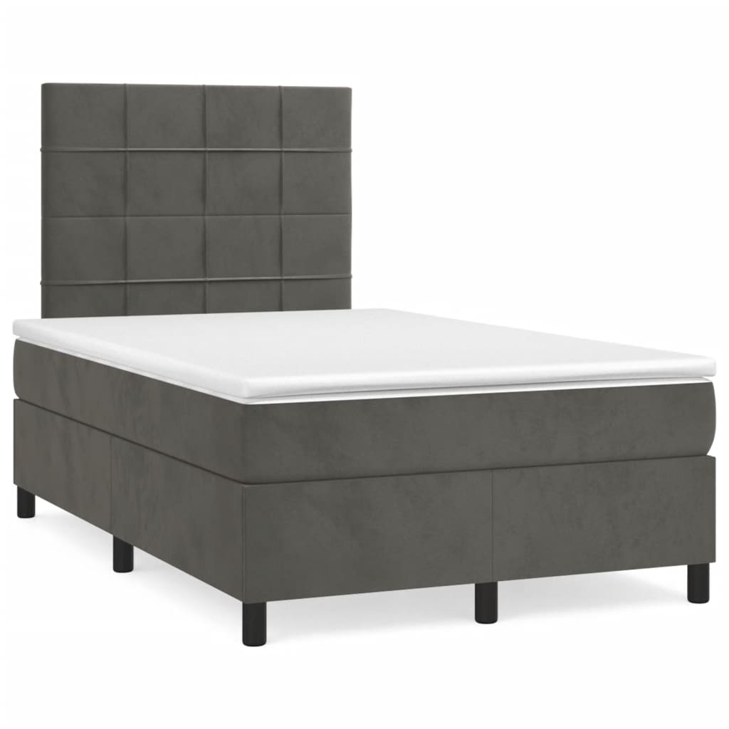 Cama box spring colchão LED 120x190cm couro artif. cinza-escuro