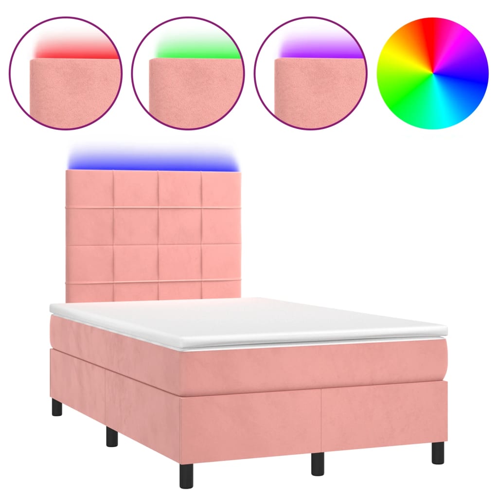 Cama box spring c/ colchão luzes e LED 120x190 cm veludo rosa