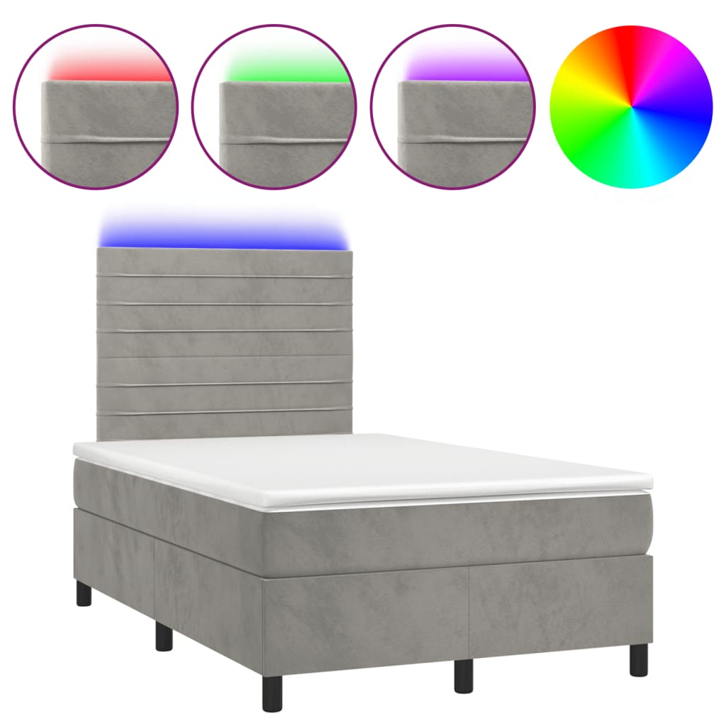 Cama box spring colchão LED 120x190 cm couro artif. cinza-claro