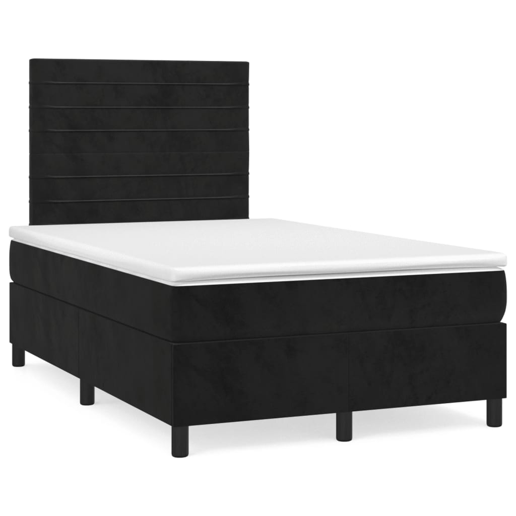 Cama box spring c/ colchão e LED 120x190 cm couro artif. preto