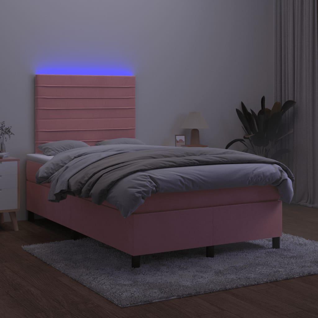 Cama box spring c/ colchão luzes e LED 120x190 cm veludo rosa