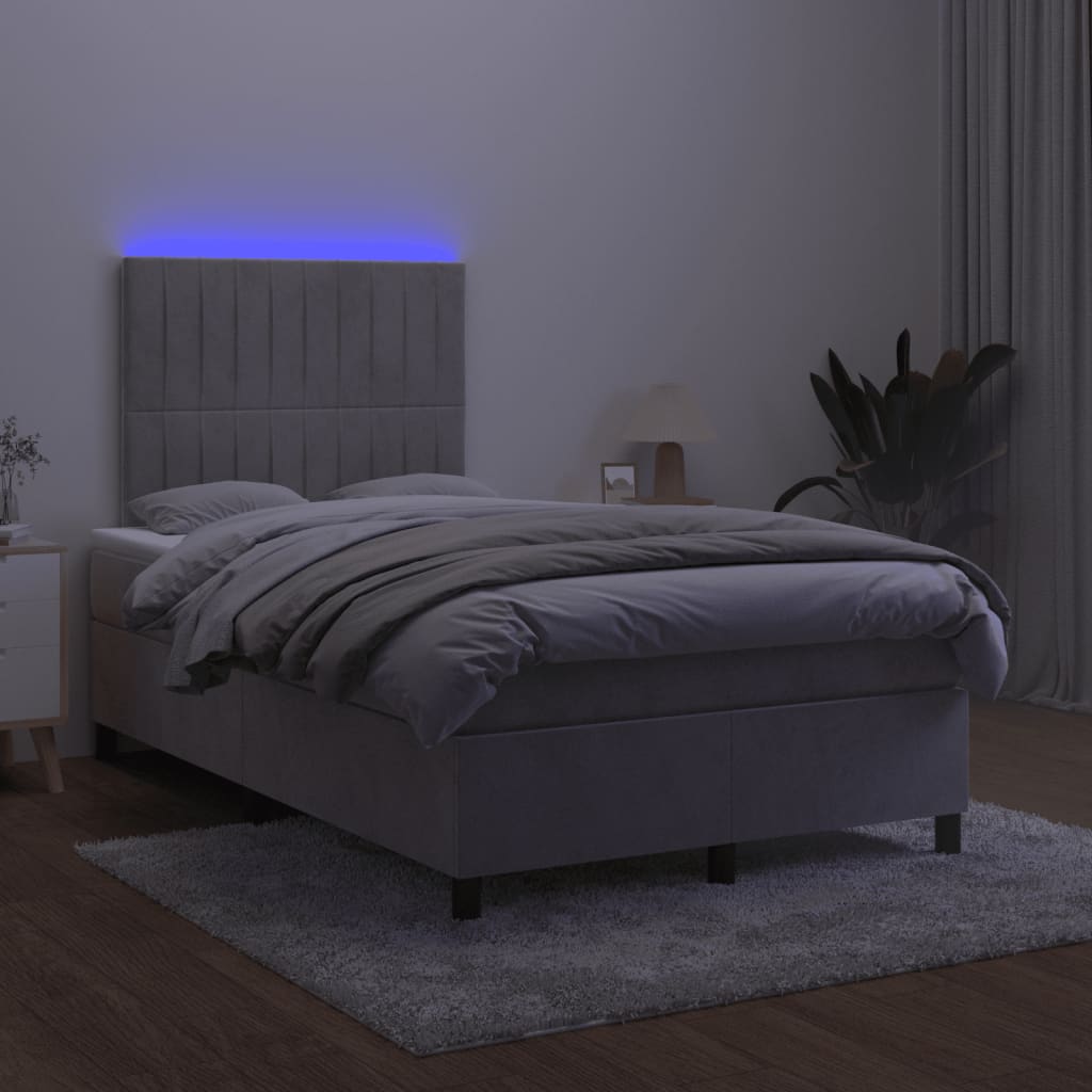 Cama box spring colchão LED 120x190 cm couro artif. cinza-claro