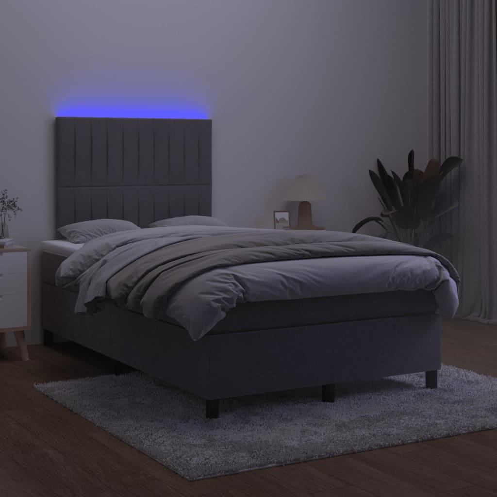 Cama box spring colchão LED 120x190cm couro artif. cinza-escuro