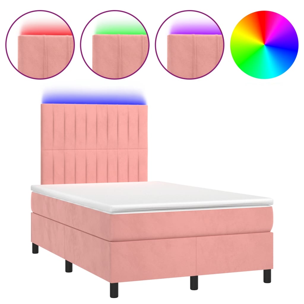 Cama box spring c/ colchão luzes e LED 120x190 cm veludo rosa