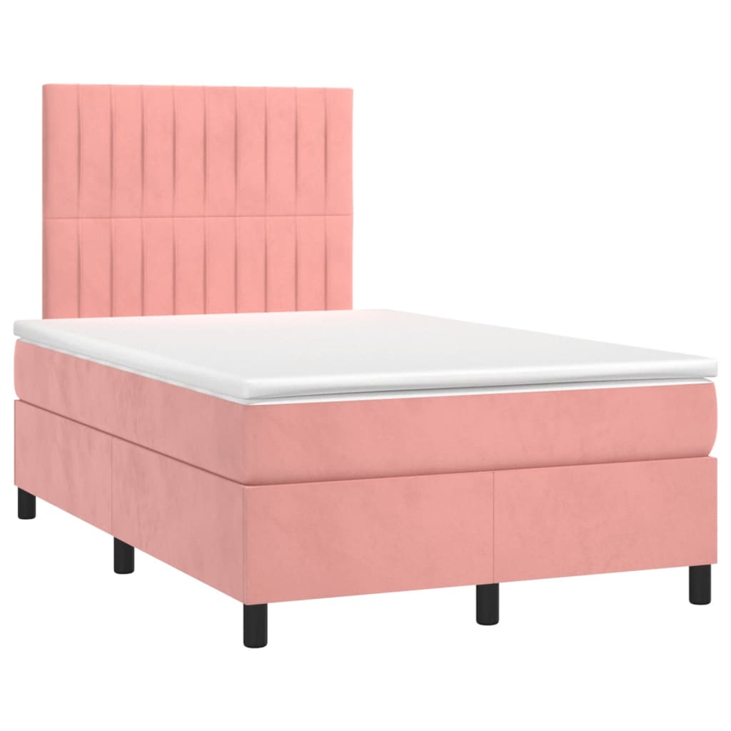 Cama box spring c/ colchão luzes e LED 120x190 cm veludo rosa