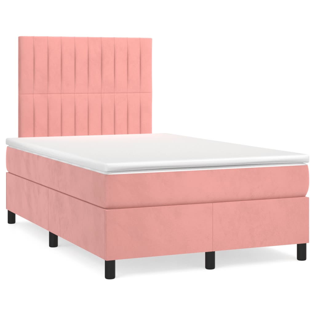 Cama box spring c/ colchão luzes e LED 120x190 cm veludo rosa