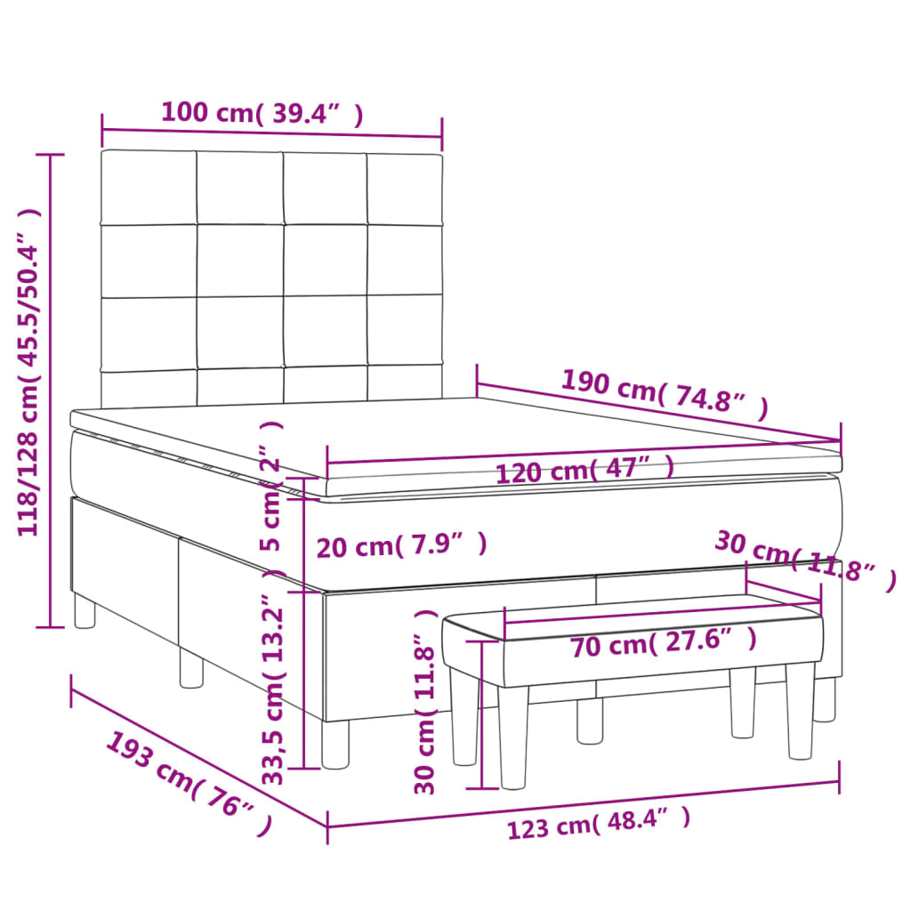 Cama boxspring com colchão 120x190 cm tecido cinzento-claro