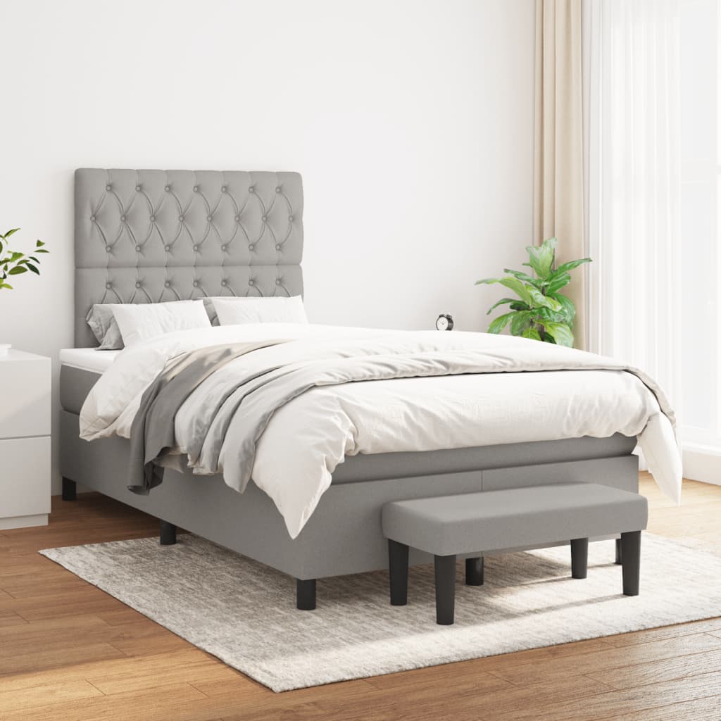 Cama boxspring com colchão 120x190 cm tecido cinzento-claro