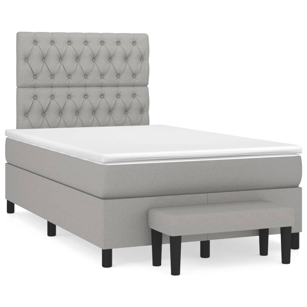 Cama boxspring com colchão 120x190 cm tecido cinzento-claro