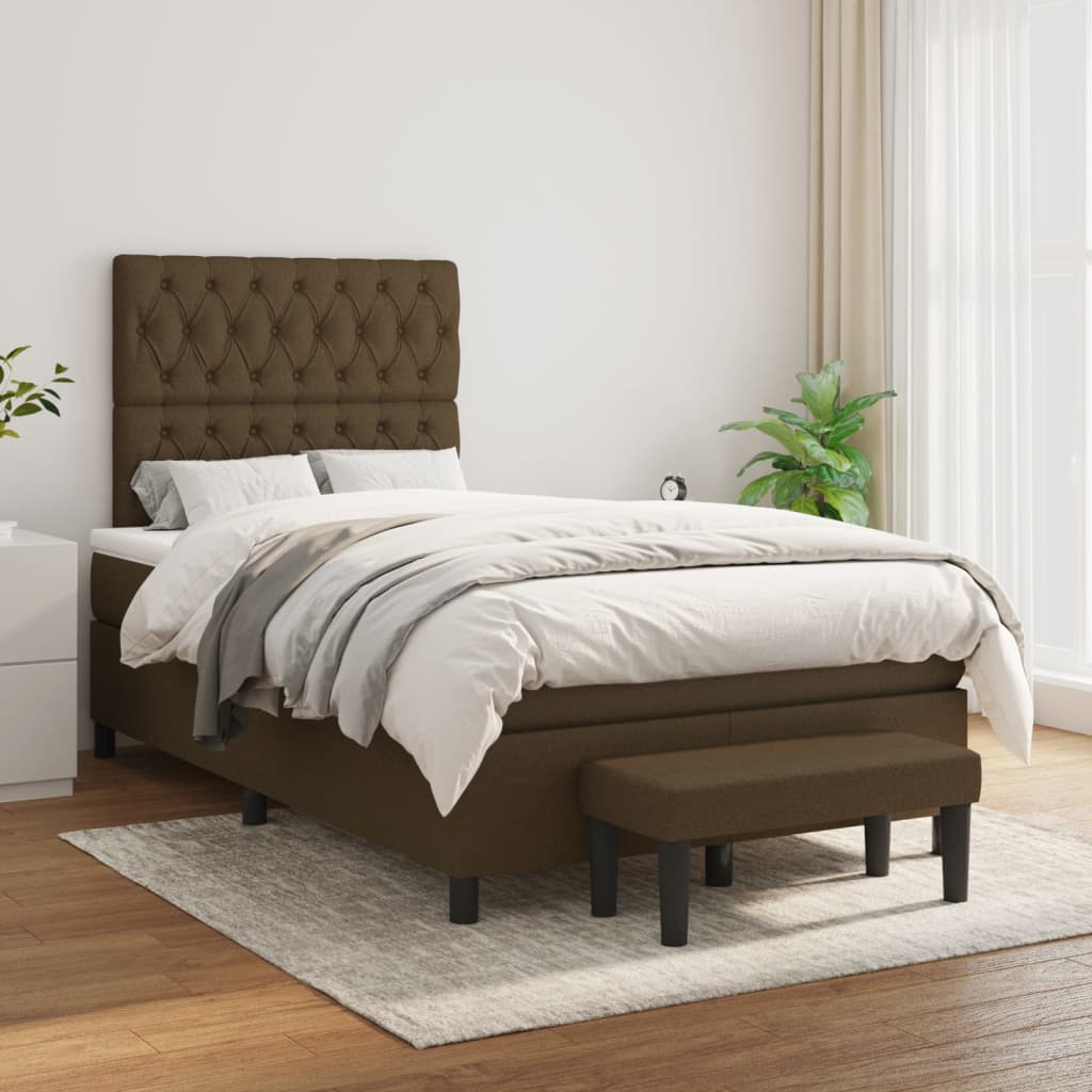 Cama boxspring com colchão 120x190 cm tecido castanho-escuro