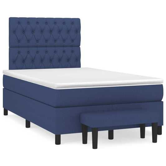 Cama boxspring com colchão 120x190 cm tecido azul