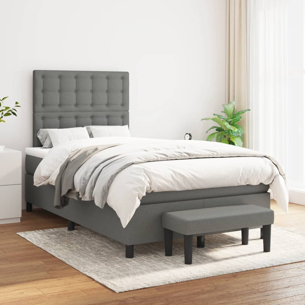 Cama boxspring com colchão 120x190 cm tecido cinzento-escuro