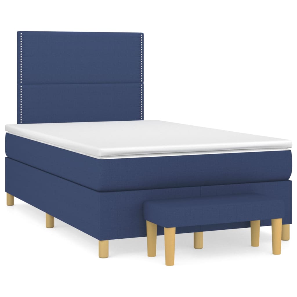 Cama boxspring com colchão 120x190 cm tecido azul