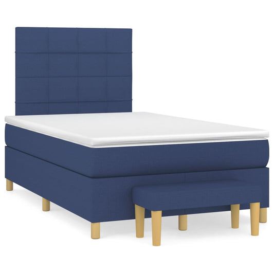 Cama boxspring com colchão 120x190 cm tecido azul